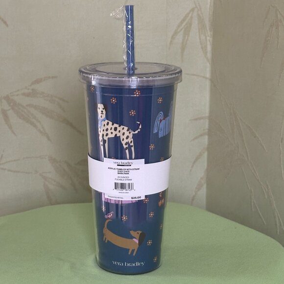 VERA BRADLEY BARK PARK DOGS DOUBLE WALL TUMBLER W/STRAW:NWT DOGS - Picture 5 of 11